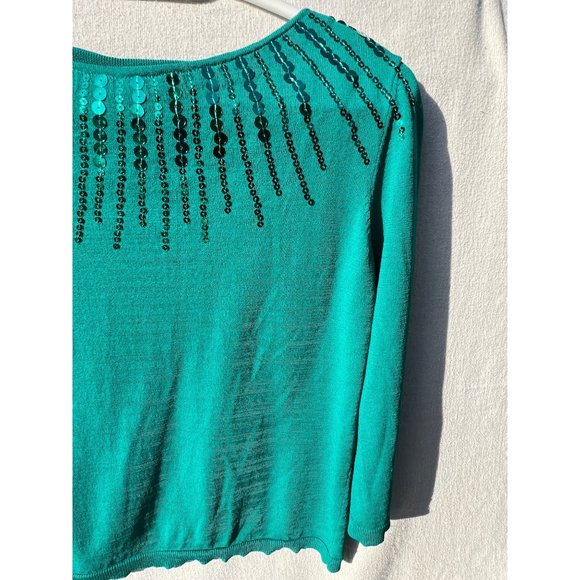 Drapers and diamonds. Petites Women’s Sweater PS green sequence stretch round ne - Picture 3 of 8